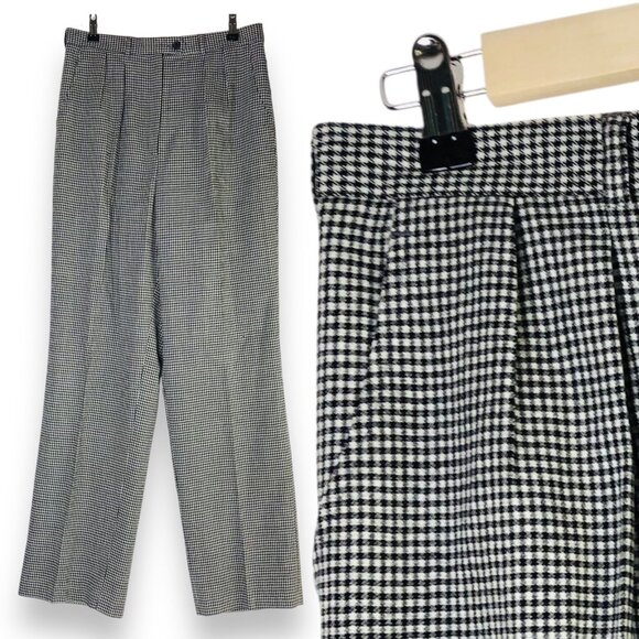 Giorgio Sant Angelo Gingham Tweed Women Pants Trousers 14 Cashmere Black White - Picture 1 of 8